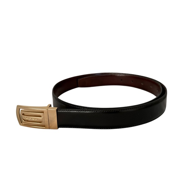 Vintage Pierre Cardin Reversible Belt Leather Brown Tan gold buckle men 36/90